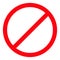 Prohibition no symbol. Red round stop warning sign. Template. White background. Isolated. Flat design