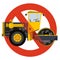 Prohibition of roadroller entry symbol. Heavy vehicles strict ban sign. Caution of construction machinery.