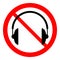 Prohibition sign headphones on white.