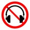 Prohibition sign headphones on white.