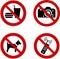 Prohibition sign icon set food, dog, phone, camera vector i