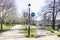 Prohibition sign no bicycle, road sign in park. Bicycle ahead road sign with a soft sky background. No bicycle, bike prohibited