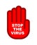 Prohibition sign, stop sign in the form of a stylized palm located frontally. Stop coronavirus, covid-19,