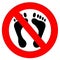 Prohibition symbol with feet illustration icon