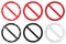Prohibition symbol set. No sign collection. Denied icon. Red and black forbidden or not allowed logo.