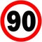 Prohibitory traffic Speed limit sign 90 km/h, Logo element illustration. symbol