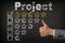 Project five 5 star rating. thumbs up service golden rating stars on chalkboard