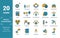 Project Management icon set. Include creative elements goal seeking, virtual team, budget, global management, team cohesion icons