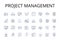 Project management line icons collection. Time management, Resource allocation, Team leadership, Budget control, Risk