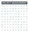 Project management vector line icons set. Planning, Managing, Scheduling, Tracking, Organizing, Budgeting, Risk