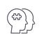 Project team, puzzle in head vector line icon, sign, illustration on background, editable strokes