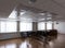 Projector hang on ceiling of empty sunlit meeting room