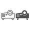 Projector line and solid icon. Projection device, video and presentation item symbol, outline style pictogram on white