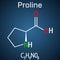 Proline L- proline, Pro , P proteinogenic amino acid molecule. Structural chemical formula on the dark blue background