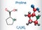 Proline L- proline, Pro , P proteinogenic amino acid molecule. Structural chemical formula and molecule model