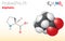 Proline (Pro, P) proteinogenic amino acid molecule. (Chemical formula C5H9NO2)