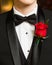 Prom formal wear detail of bow tie and boutonniere