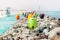 Promenade, colorful chairs for relaxing Kite Beach in Dubai
