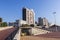 Promenade and Concrete Terrace Against Beach Front City Skylin