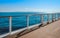 Promenade deck railing of cruise ship.