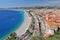 Promenade des Anglais, The Marche aux Fleurs and the city of Nice from the Parc de Colline du Chateau, France