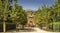 Promenade in the gardens of the Royal Site of San Ildefonso palace with the baroque fountain of Diana