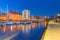 Promenade at Motlawa river and marina in Gdansk at night