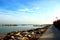 Promenade near the Adriatic sea surrounded by massive rocks in Pedaso