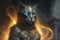 Prometheus in fire as Cat Greek God illustration generative ai