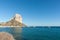 Prominent landmark the Rock of Ifach jutting out into mediterranean sea