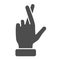 Promise gesture solid icon, gestures concept, Hand with crossed fingers sign on white background, Gesture good luck or