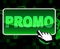 Promo Button Indicates World Wide Web And Merchandise