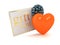 Promo Day for Valentine`s Day. Heart and gift card with ribbon