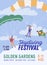 Promo skydiving festival poster vector flat illustration. Colorful parachutists and skydivers performing pair