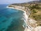 Promontory, coast, cliff, cliff overlooking the sea, Ricadi, Cape Vaticano, Calabria. Aerial view