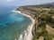 Promontory, coast, cliff, cliff overlooking the sea, Ricadi, Cape Vaticano, Calabria. Aerial view