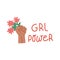 Promoting and motivating the inscription on the label of girl power. Illustration of an inscription with clenched hands