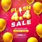 Promotional Business Flash Sale Design with 3d 4.4 Number and Party Balloon on Red Background. Vector April 4 Special