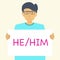 Pronouns human hand hold banner with sign he him