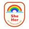 Pronouns sticker she her with rainbow cartoon style