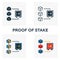 Proof Of Stake icon set. Four elements in diferent styles from blockchain icons collection. Creative proof of stake icons filled,