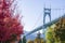 Prop Gothic St Johns Bridge in Portland in the colors of autumn