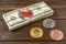 Prop Money Dollars.Full Print Old Style.100 Dollar Bills. Bitcoins.Sealed brick with sealing wax and rope