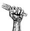 Propaganda Woodcut Fist Hand Holding Fork