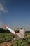 Propane cannon in a field with young crops