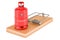 Propane gas cylinder inside mousetrap, 3D rendering