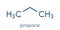 Propane hydrocarbon molecule. Alkane used as fuel in portable stoves, gas blowtorches, cars, etc. Skeletal formula.