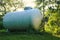 Propane tank in a backyard