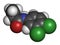 Propanil herbicide molecule. 3D rendering. Atoms are represented as spheres with conventional color coding: hydrogen white,.