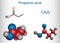 Propanoic acid, propionic acid molecule. It is short-chain saturated fatty acid, antifungal drug, antimicrobial agent